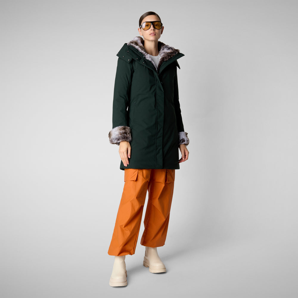 Save the duck PARKA DONNA CON CAPPUCCIO SAMANTAH VERDE NERO Nuova