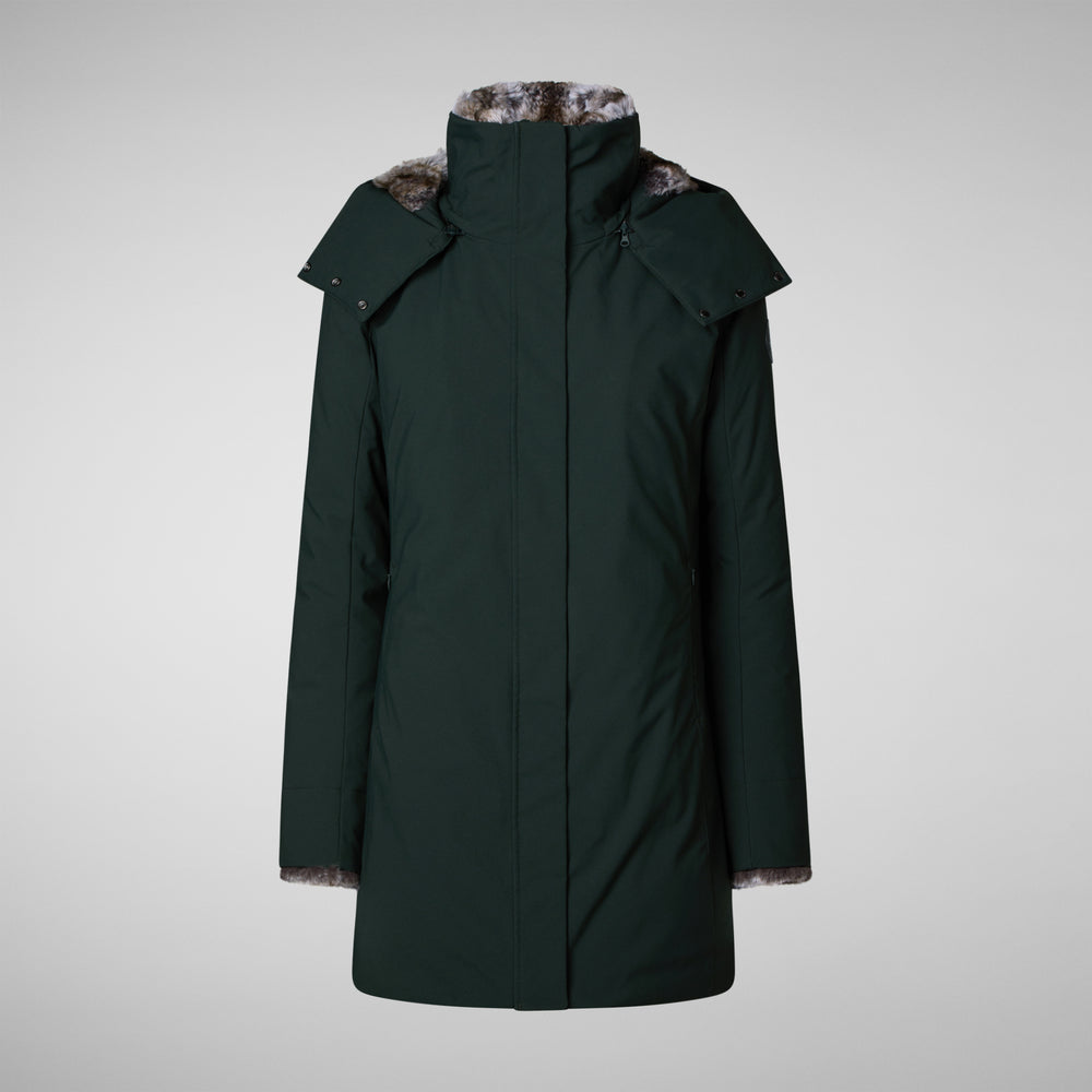 Save the duck PARKA DONNA CON CAPPUCCIO SAMANTAH VERDE NERO Nuova