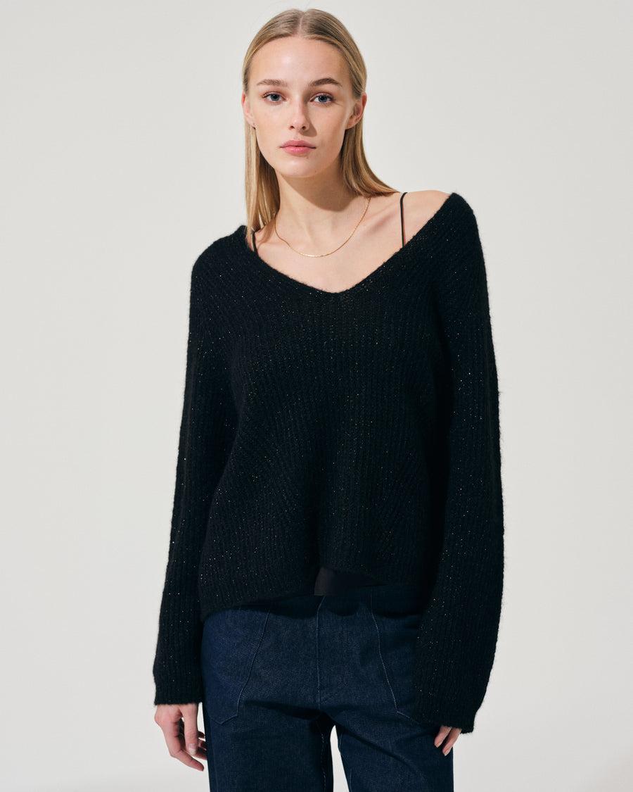 Scaglione V.NECK RAGLAN GLITTER BLACK