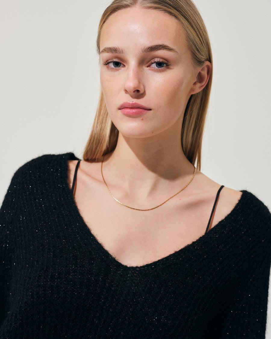 Scaglione V.NECK RAGLAN GLITTER BLACK Online