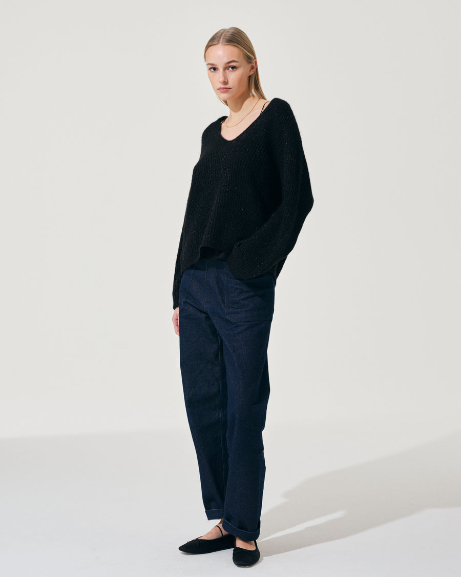 Scaglione V.NECK RAGLAN GLITTER BLACK Online