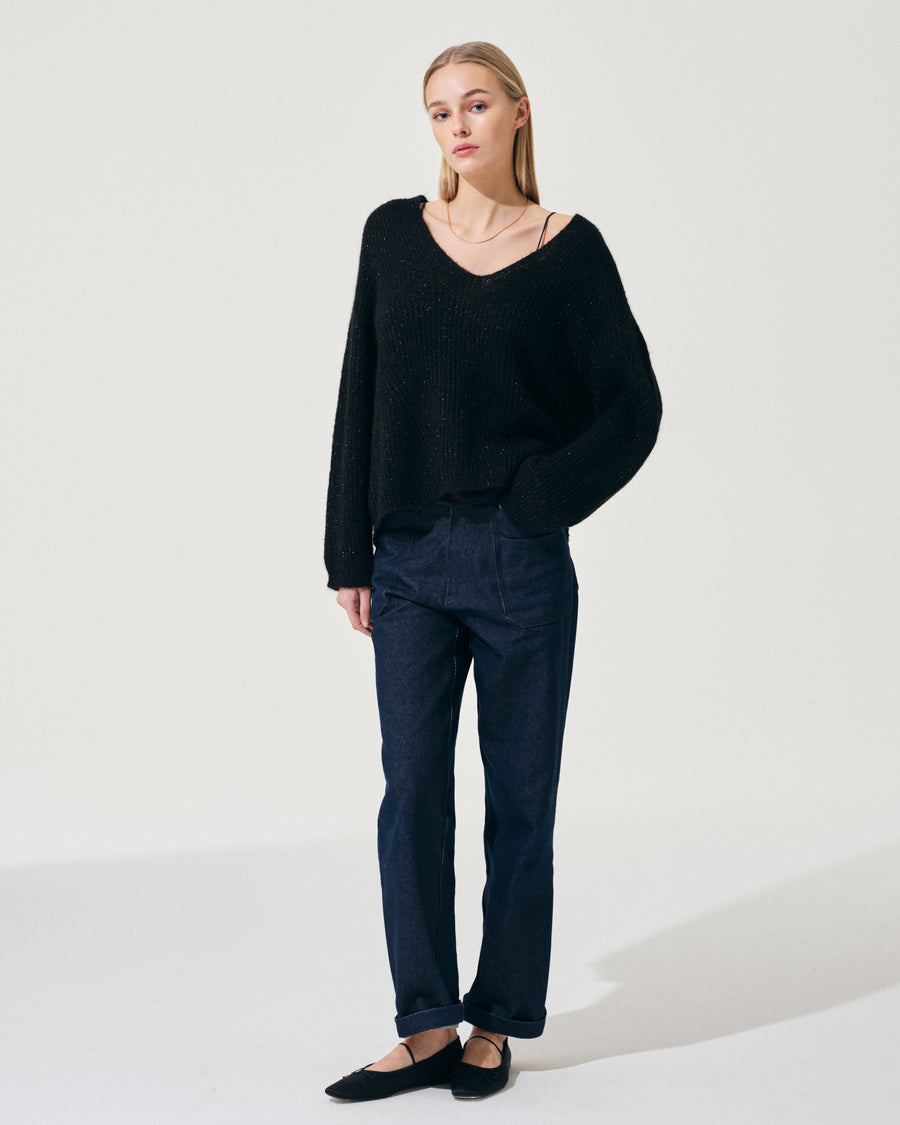 Scaglione V.NECK RAGLAN GLITTER BLACK Online