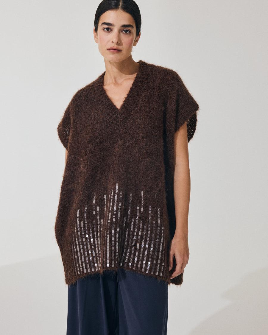 Scaglione PONCHO V PAILLETTES EBANO In Vendita