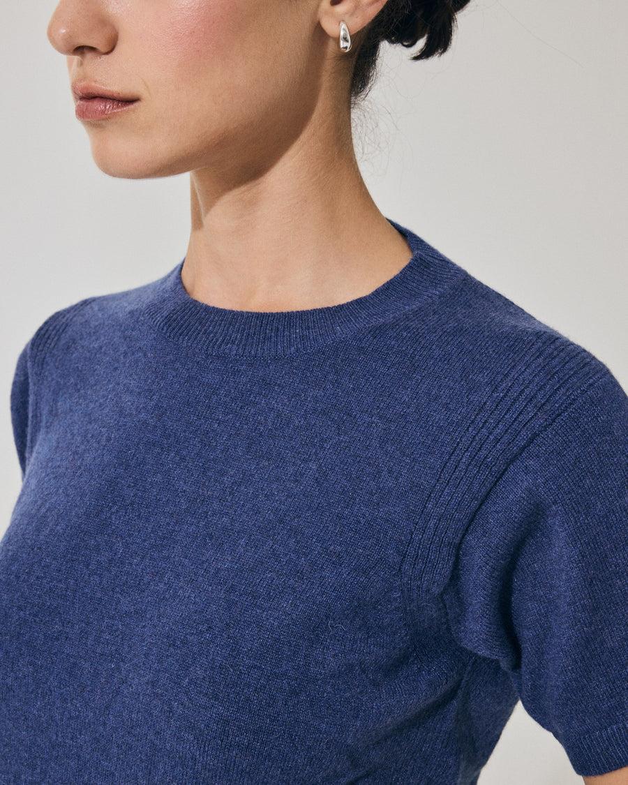 Scaglione T-SHIRT RIBBED SIDES DENIM Vendita Calda