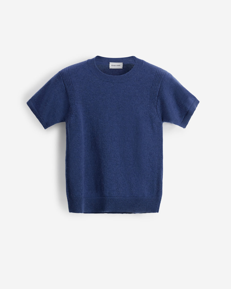 Scaglione T-SHIRT RIBBED SIDES DENIM Vendita Calda