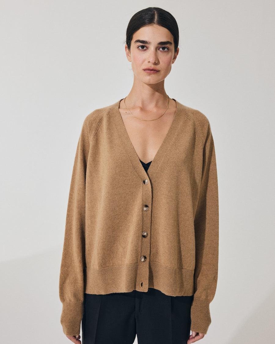 Scaglione CARDIGAN RAGLAN RIBBED SIDES CARAMEL Saldi Di Fabbrica