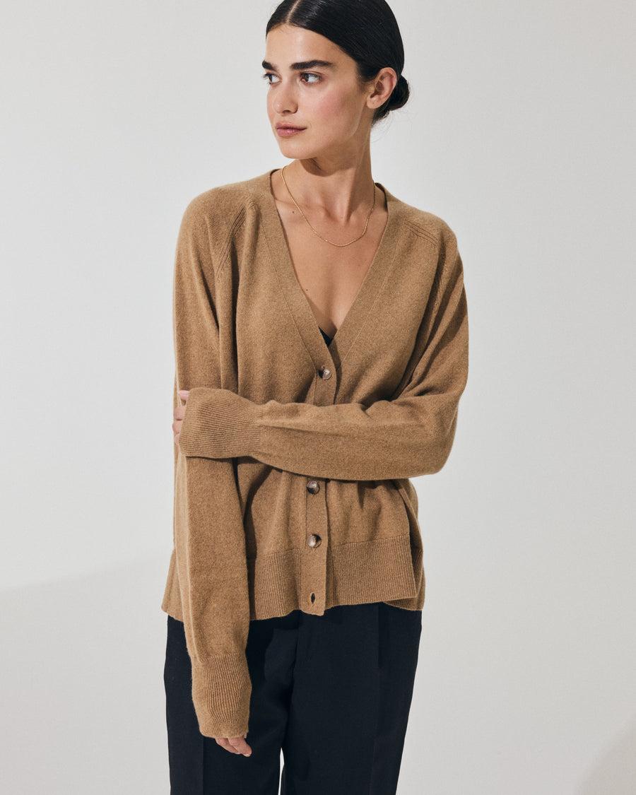 Scaglione CARDIGAN RAGLAN RIBBED SIDES CARAMEL Saldi Di Fabbrica
