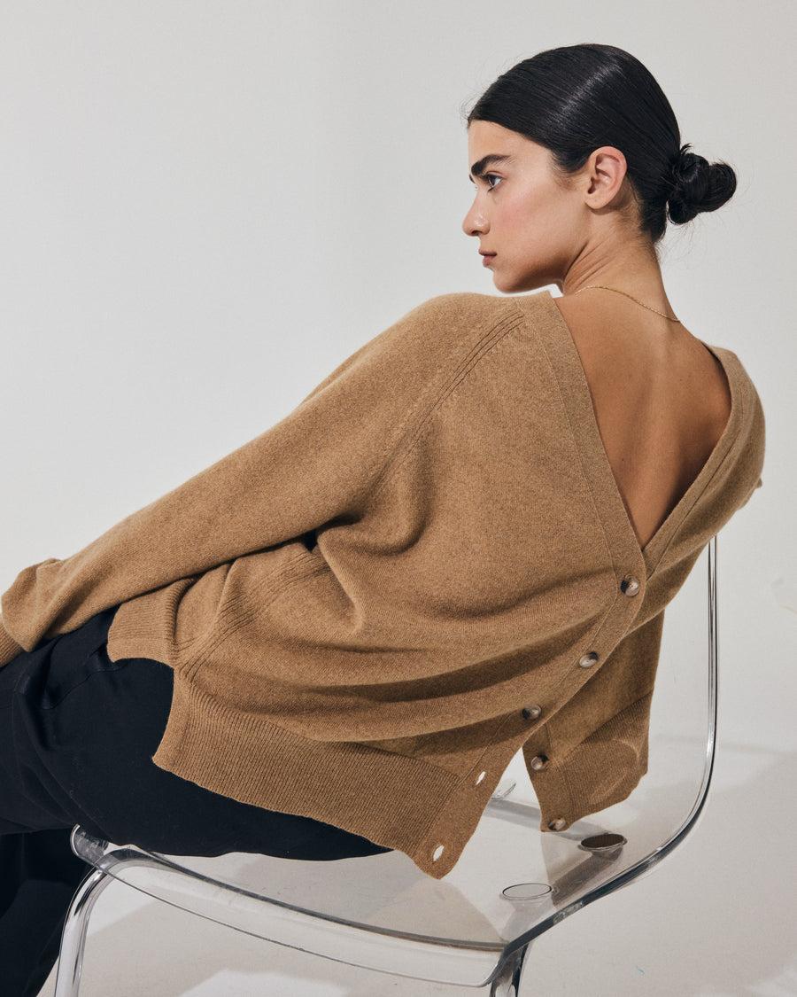 Scaglione CARDIGAN RAGLAN RIBBED SIDES CARAMEL Saldi Di Fabbrica