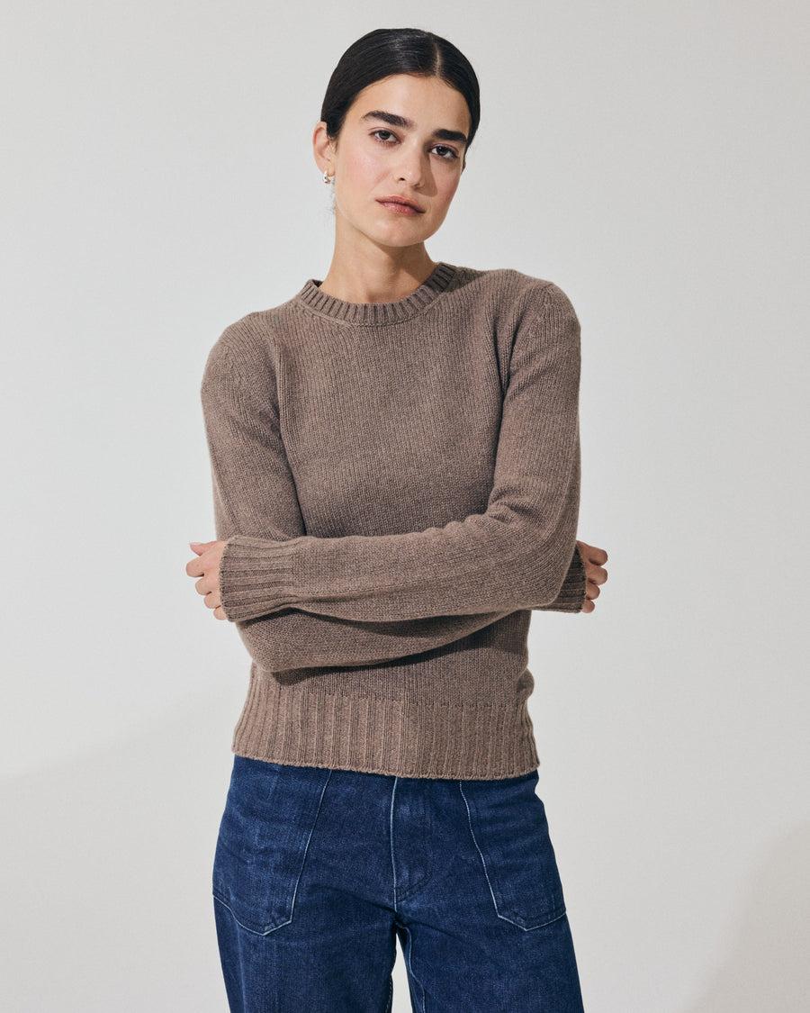 Scaglione ROUND NECK SOFT HYBRID CASHMERE TAUPE In Saldo