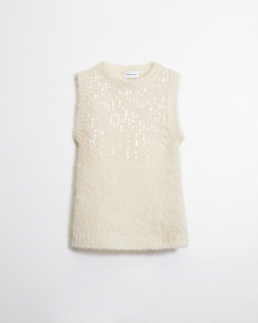 Scaglione GILET ROUND N. PAILLETTES MILK Shopping Online