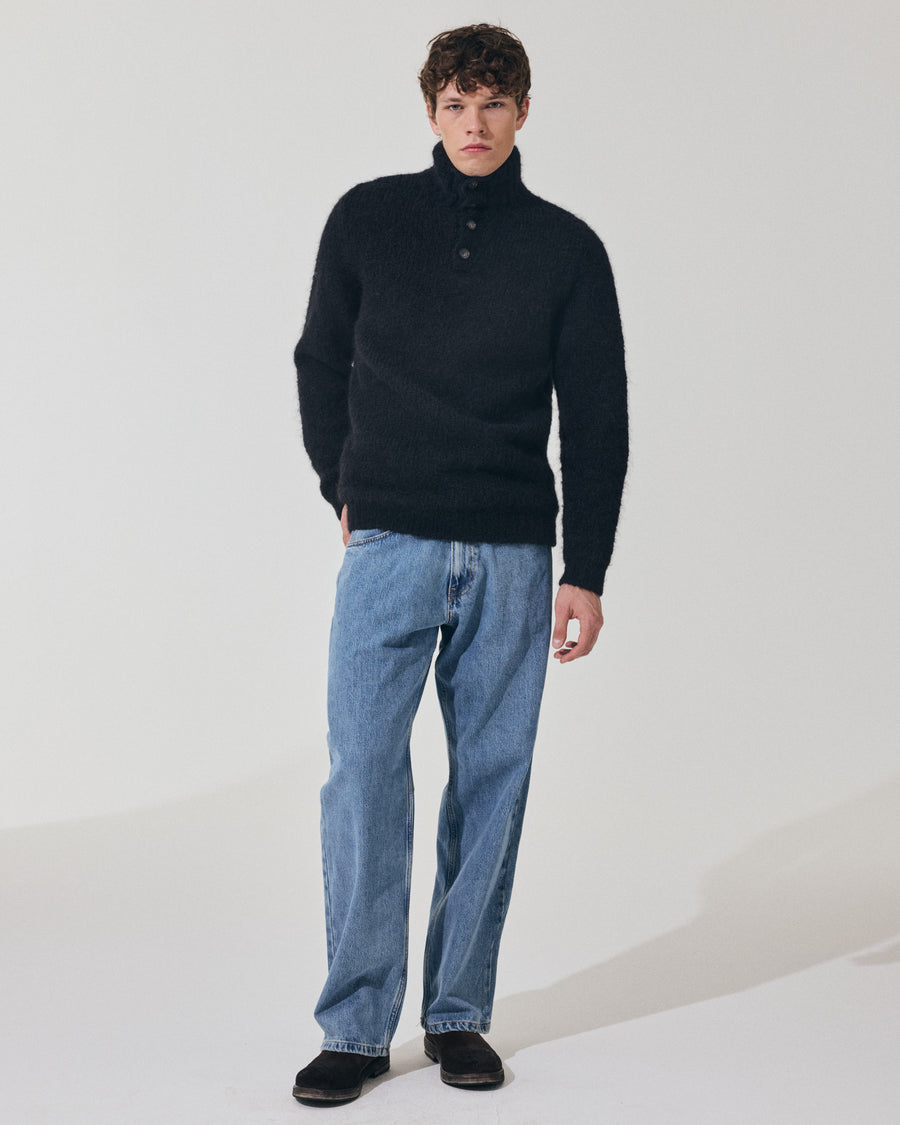 Scaglione HIGH NECK BOTTONI MESSY HAIR NAVY In vendita