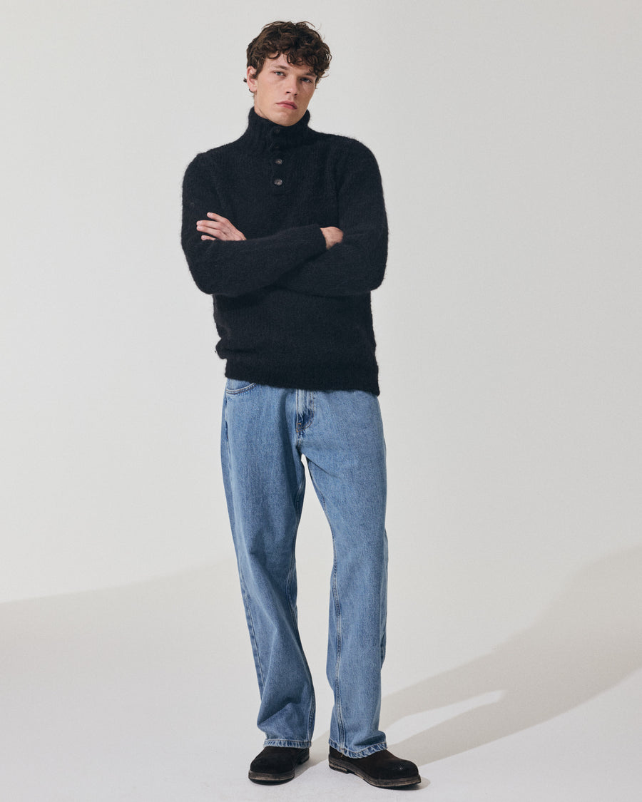 Scaglione HIGH NECK BOTTONI MESSY HAIR NAVY In vendita