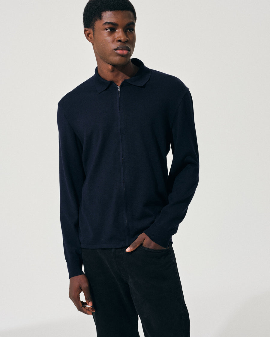 Scaglione ZIPPER COLLO A POLOCOMPACT MERINO NAVY Outlet