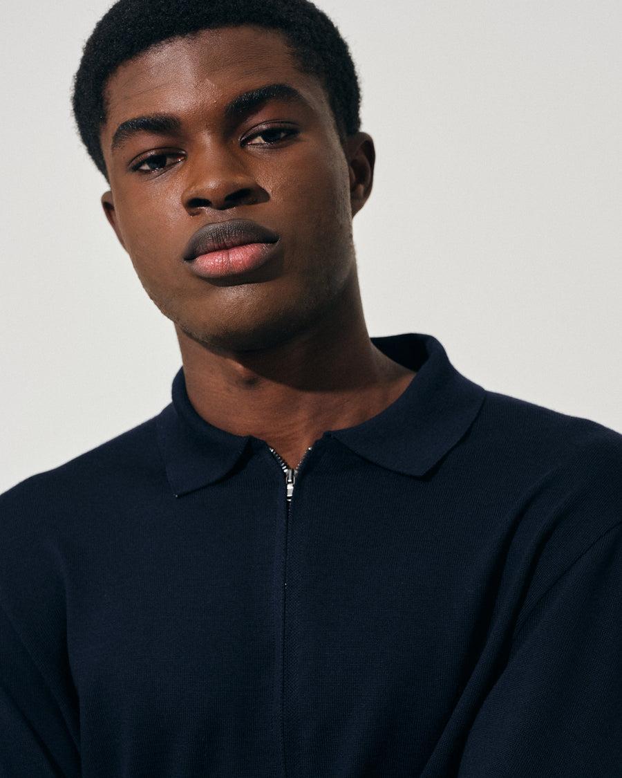 Scaglione ZIPPER COLLO A POLOCOMPACT MERINO NAVY Outlet