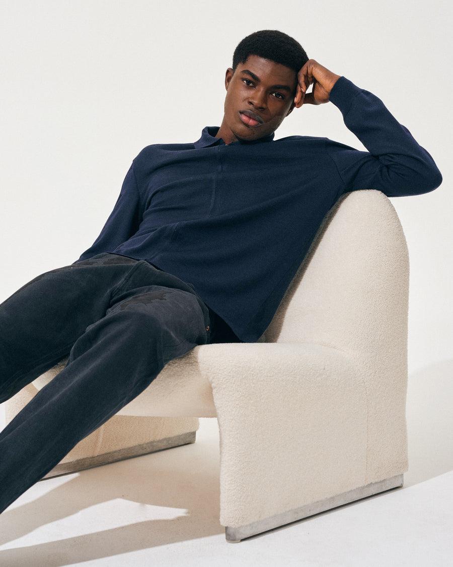 Scaglione ZIPPER COLLO A POLOCOMPACT MERINO NAVY Outlet
