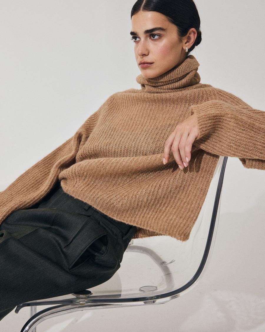 Scaglione TURTLE NECK RAGLAN GLITTER CARAMEL Economico