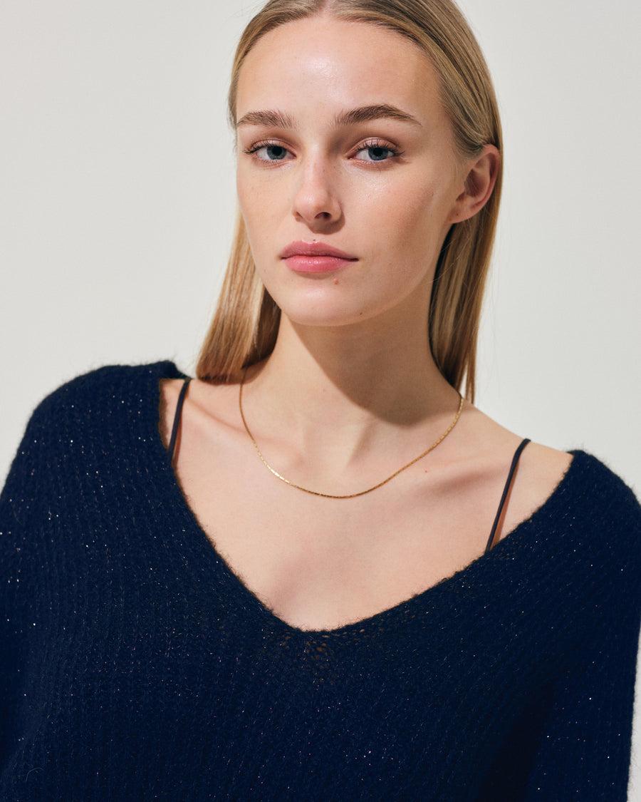 Scaglione V.NECK RAGLAN GLITTER NAVY ACQUISTA ORA