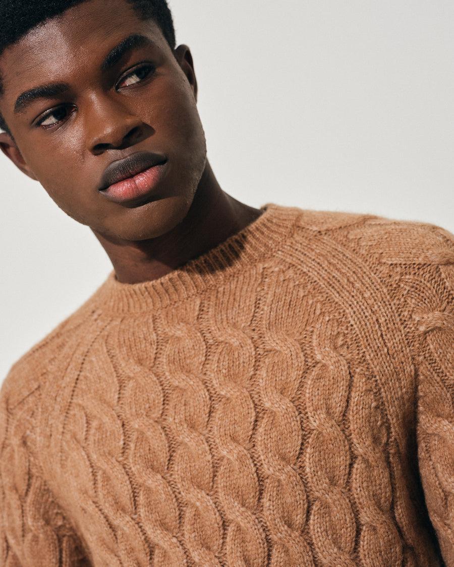 Scaglione ROUND NECK RAGLAN CABLES CARAMEL Consegna Veloce