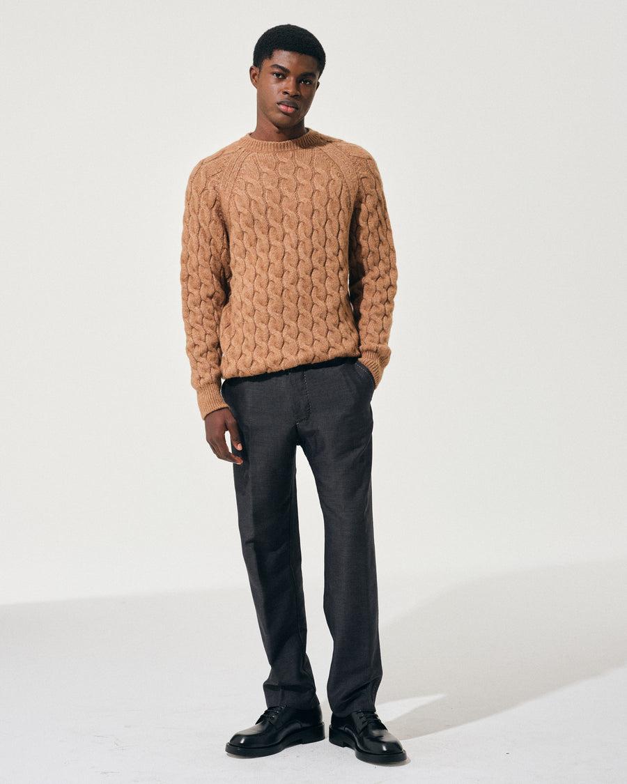 Scaglione ROUND NECK RAGLAN CABLES CARAMEL Consegna Veloce