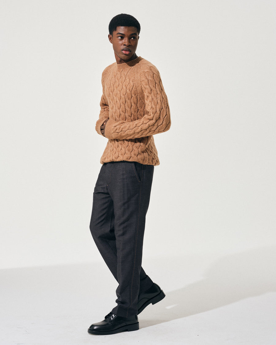 Scaglione ROUND NECK RAGLAN CABLES CARAMEL Consegna Veloce