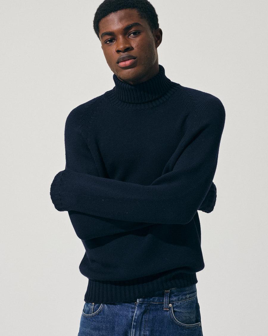 Scaglione TURTLE NECK RAGLAN SOFT MERINO NAVY Sconto