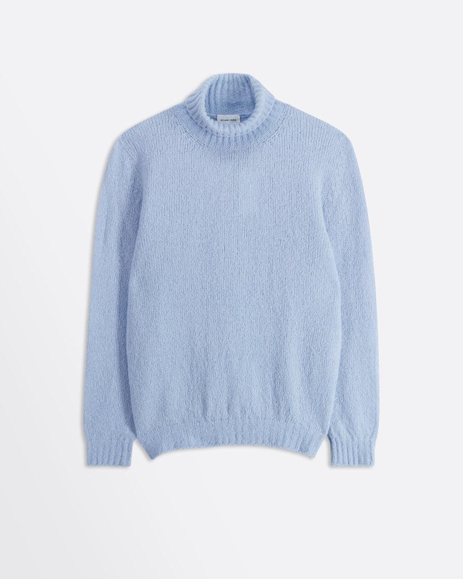Scaglione TURTLE NECK SEAMLESS PUFFED CASHMERE CELESTE Negozio