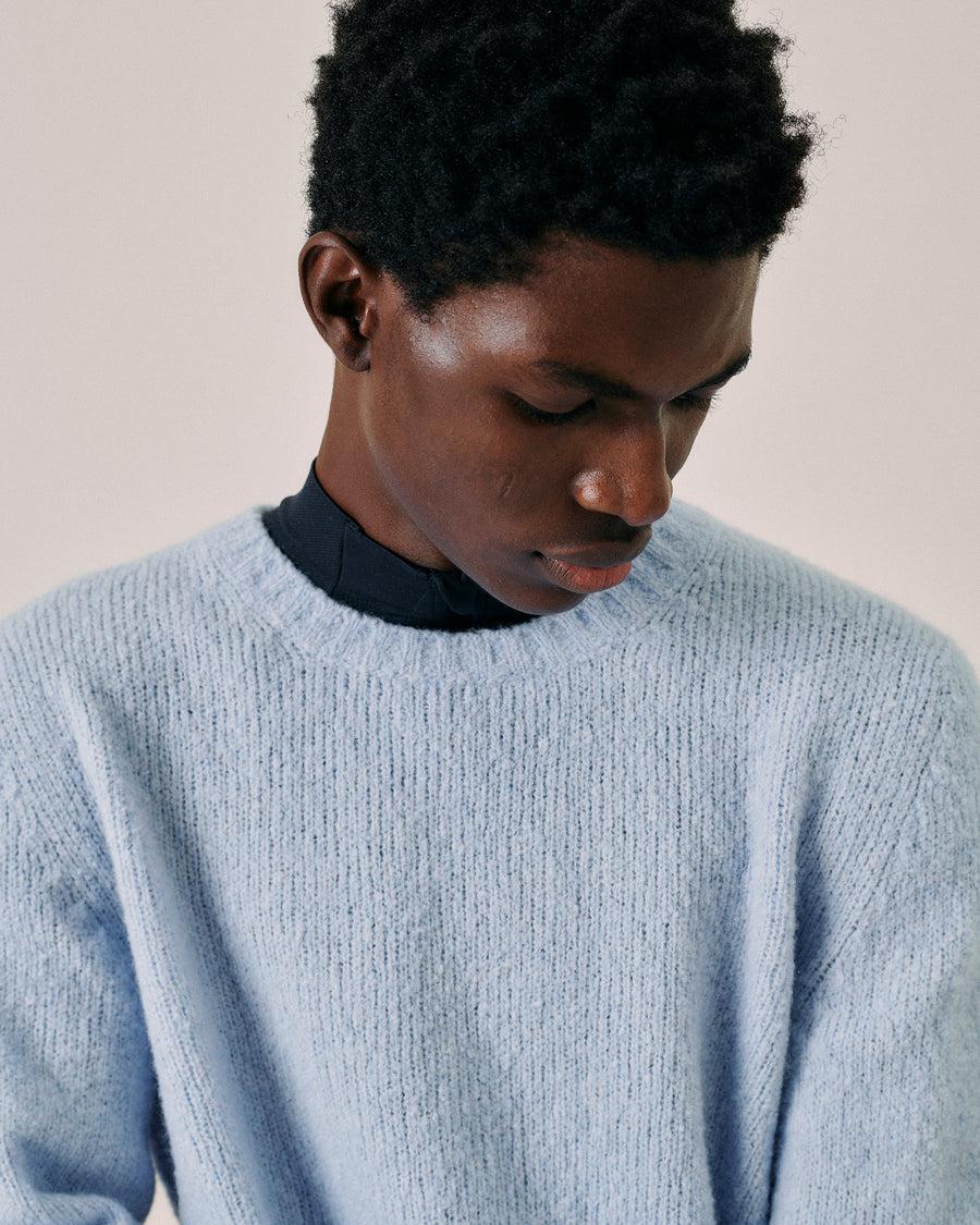 Scaglione ROUND NECK SEAMLESS PUFFED CASHMERE CELESTE Nuova