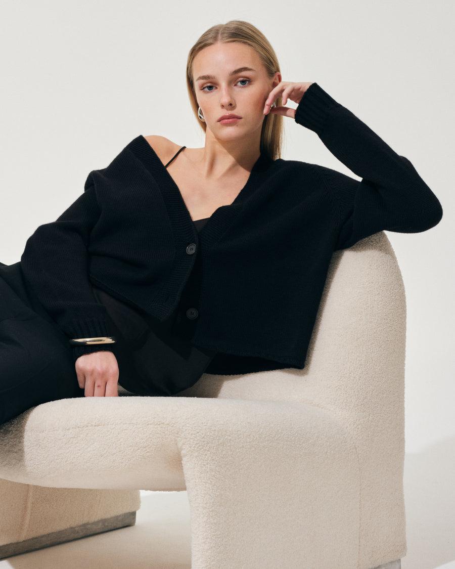 Scaglione CARDIGAN RAGLAN SEAMLESS MERINO BLACK Shopping Online