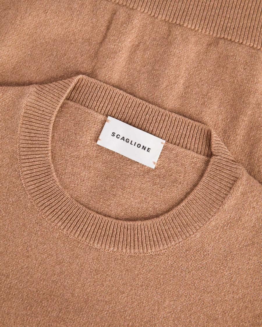 Scaglione T-SHIRT RIBBED SIDES CARAMEL Saldi