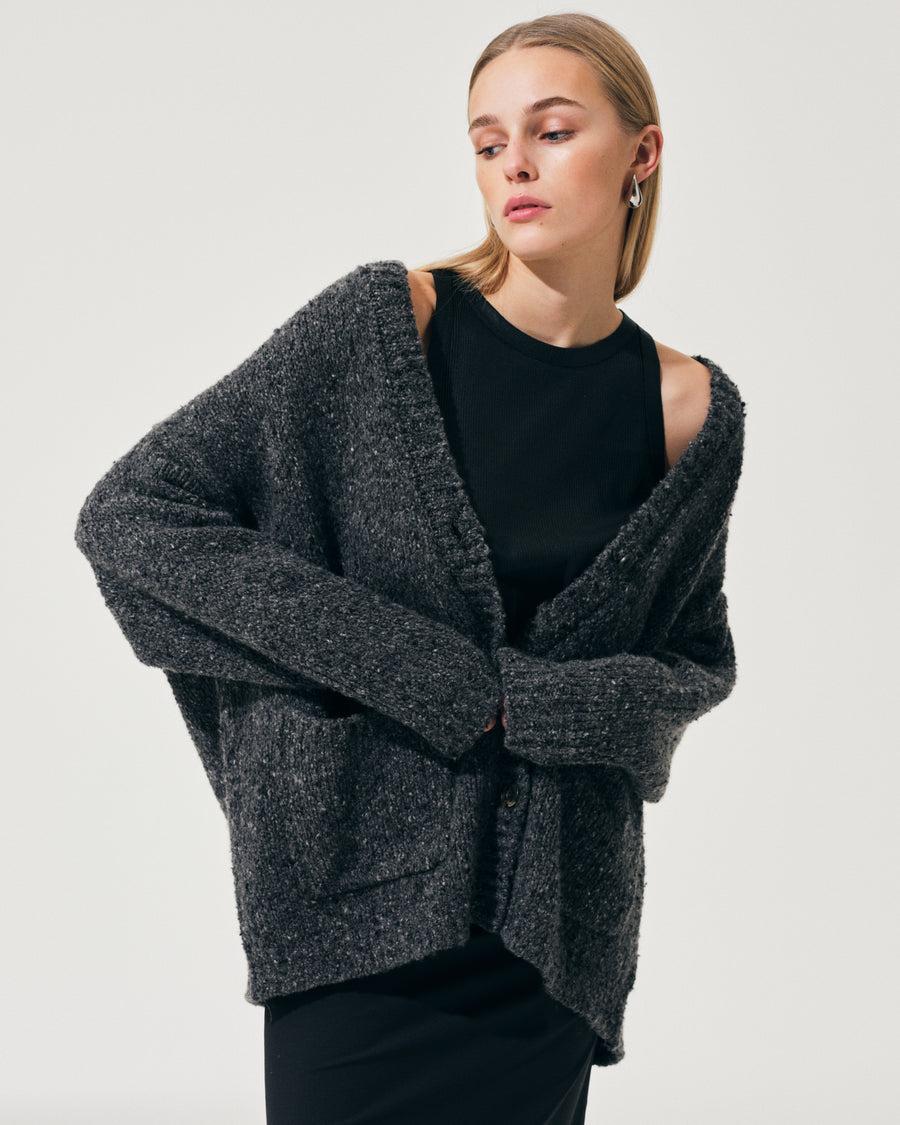 Scaglione MAXI CARDIGAN CASHMERE MULINE' BLACK Outlet