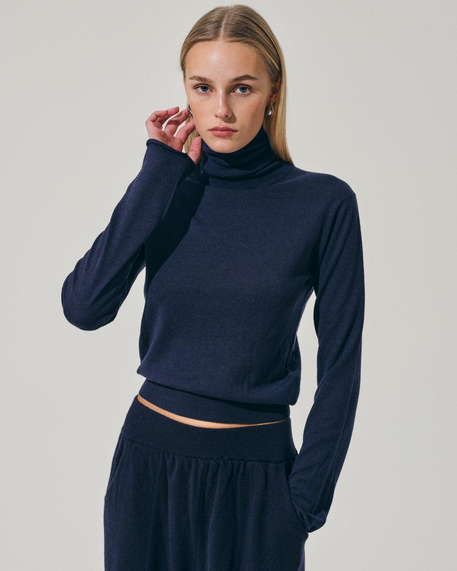 Scaglione TURTLE NECK SLIM KASHSILK NAVY Saldi Di Fabbrica