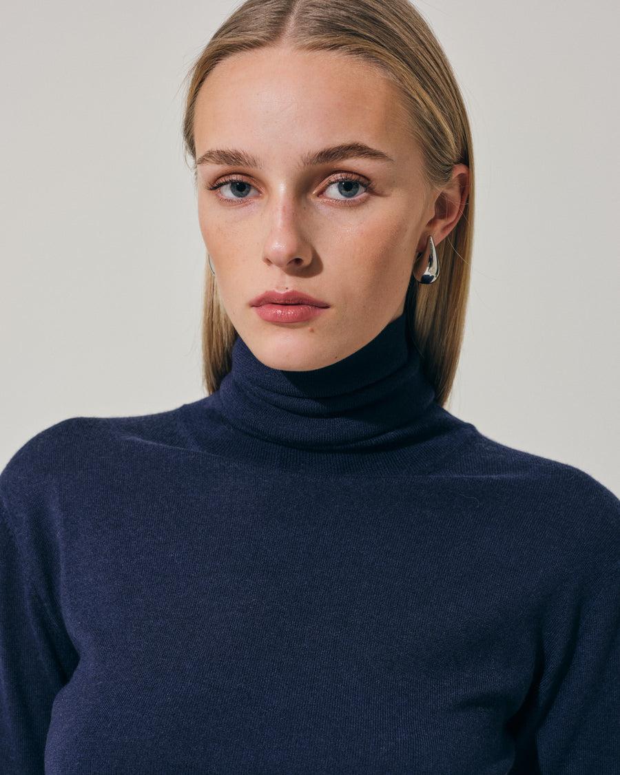 Scaglione TURTLE NECK SLIM KASHSILK NAVY Saldi Di Fabbrica