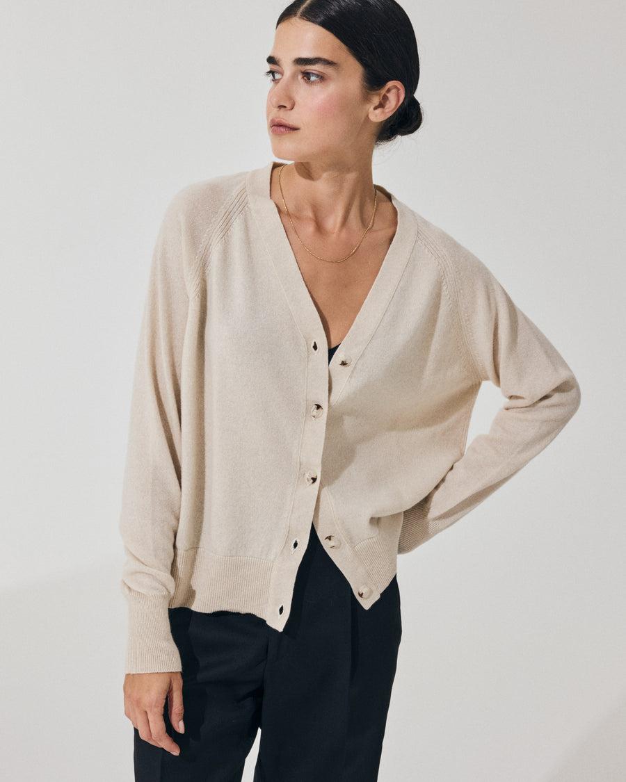 Scaglione CARDIGAN RAGLAN RIBBED SIDES MILK Qualità Garantita