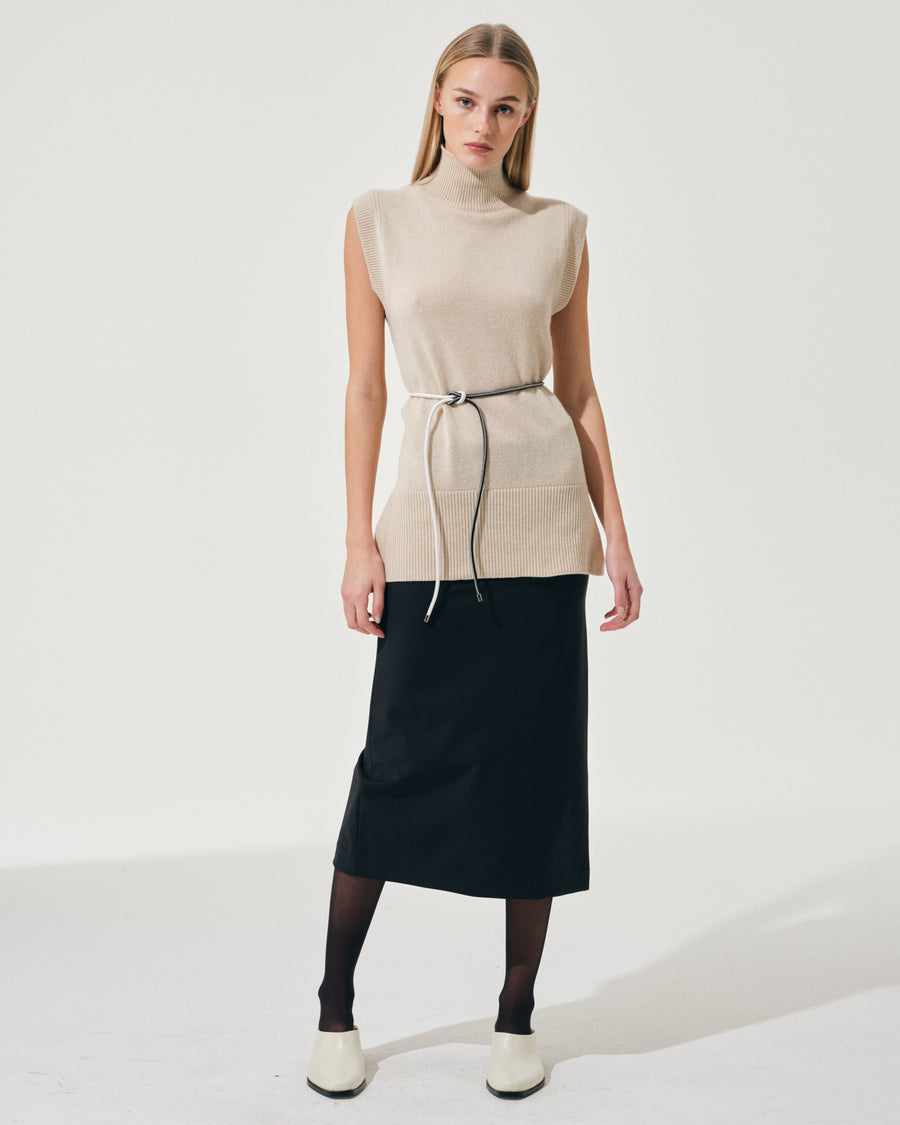 Scaglione GILET TURTLE NECK RIBBED SIDES BEIGE Consegna Veloce