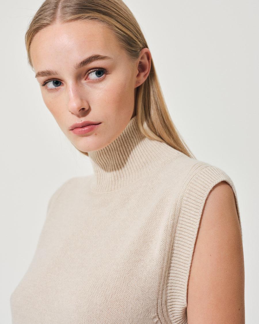 Scaglione GILET TURTLE NECK RIBBED SIDES BEIGE Consegna Veloce