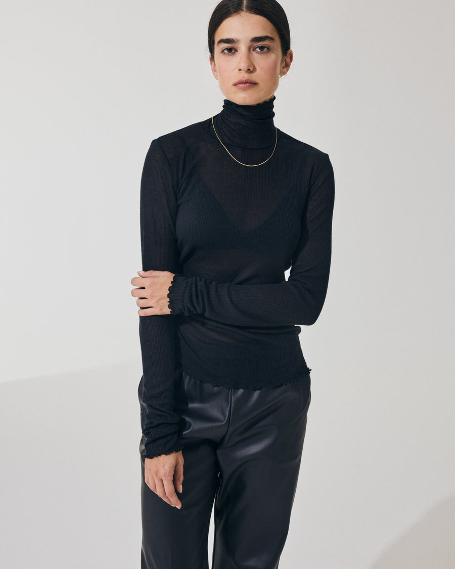 Scaglione TURTLENECK RIBBED MICROMODAL NERO Negozio