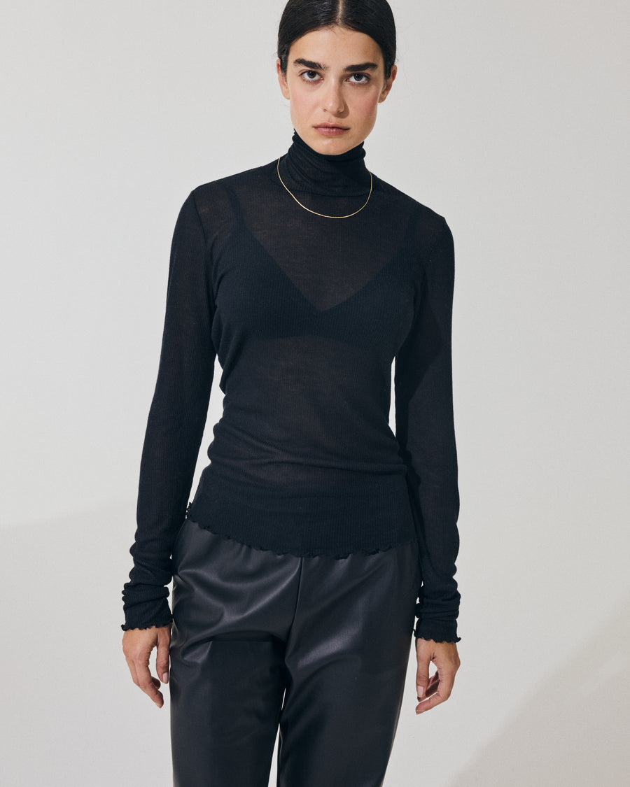 Scaglione TURTLENECK RIBBED MICROMODAL NERO Negozio
