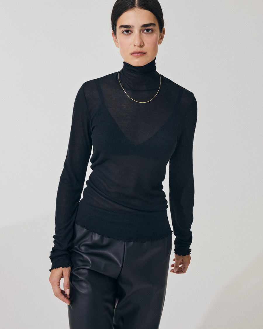 Scaglione TURTLENECK RIBBED MICROMODAL NERO Negozio