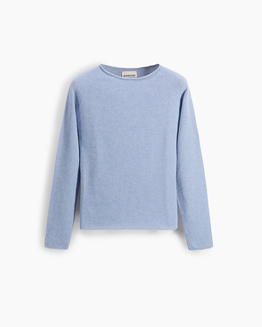 Scaglione ROUND NECK RAGLAN SEAMLESS HYBRID CASHMERE CELESTE