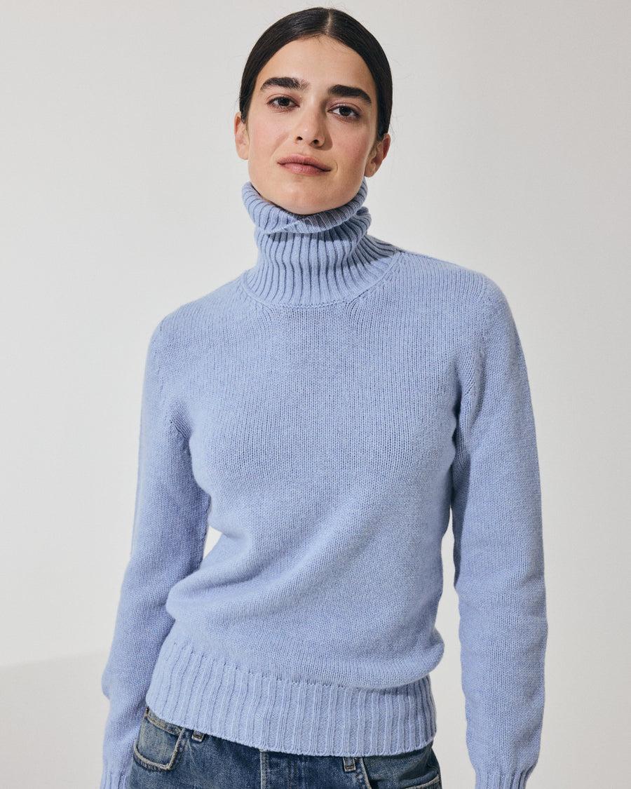 Scaglione TURTLE NECK SOFT HYBRID CASHMERE CELESTE Vendita