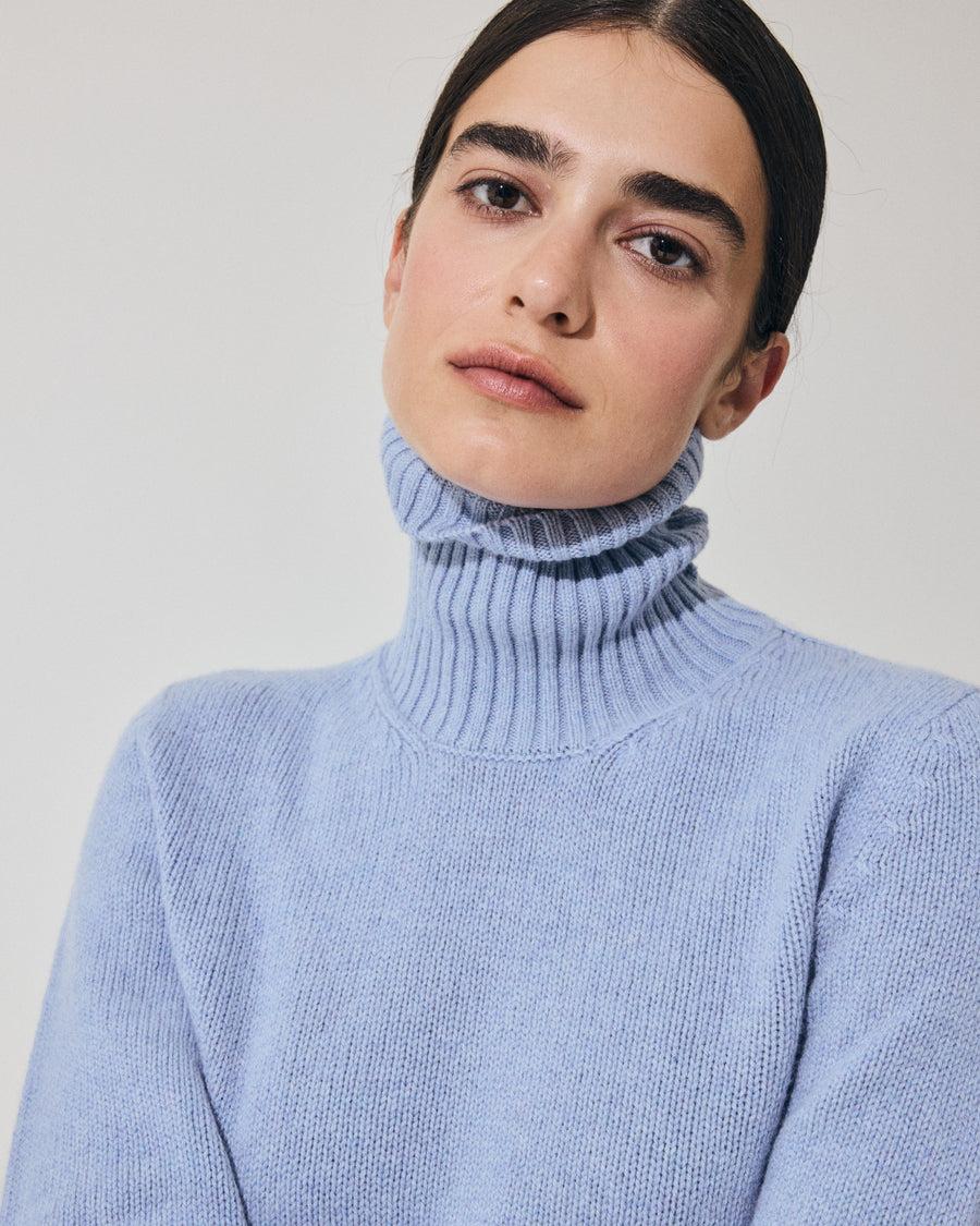 Scaglione TURTLE NECK SOFT HYBRID CASHMERE CELESTE Vendita