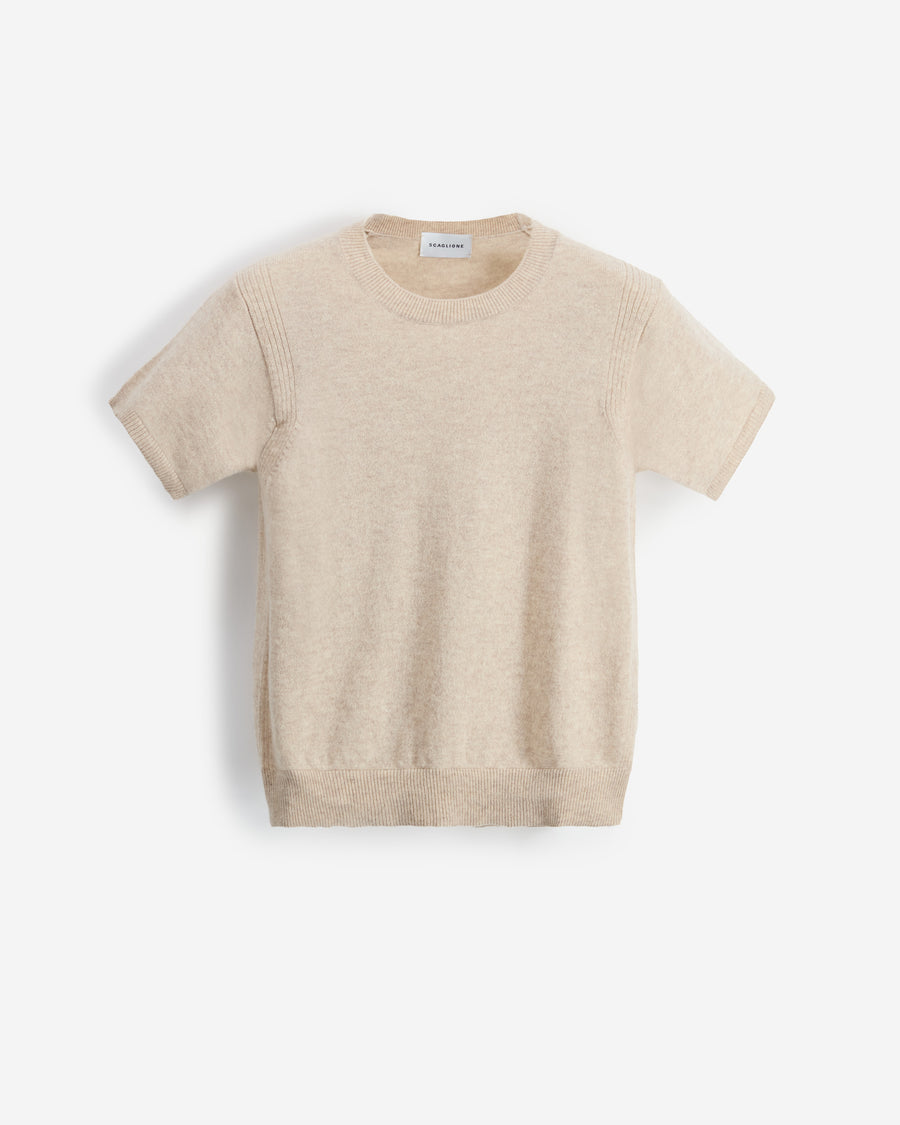 Scaglione T-SHIRT RIBBED SIDES BEIGE