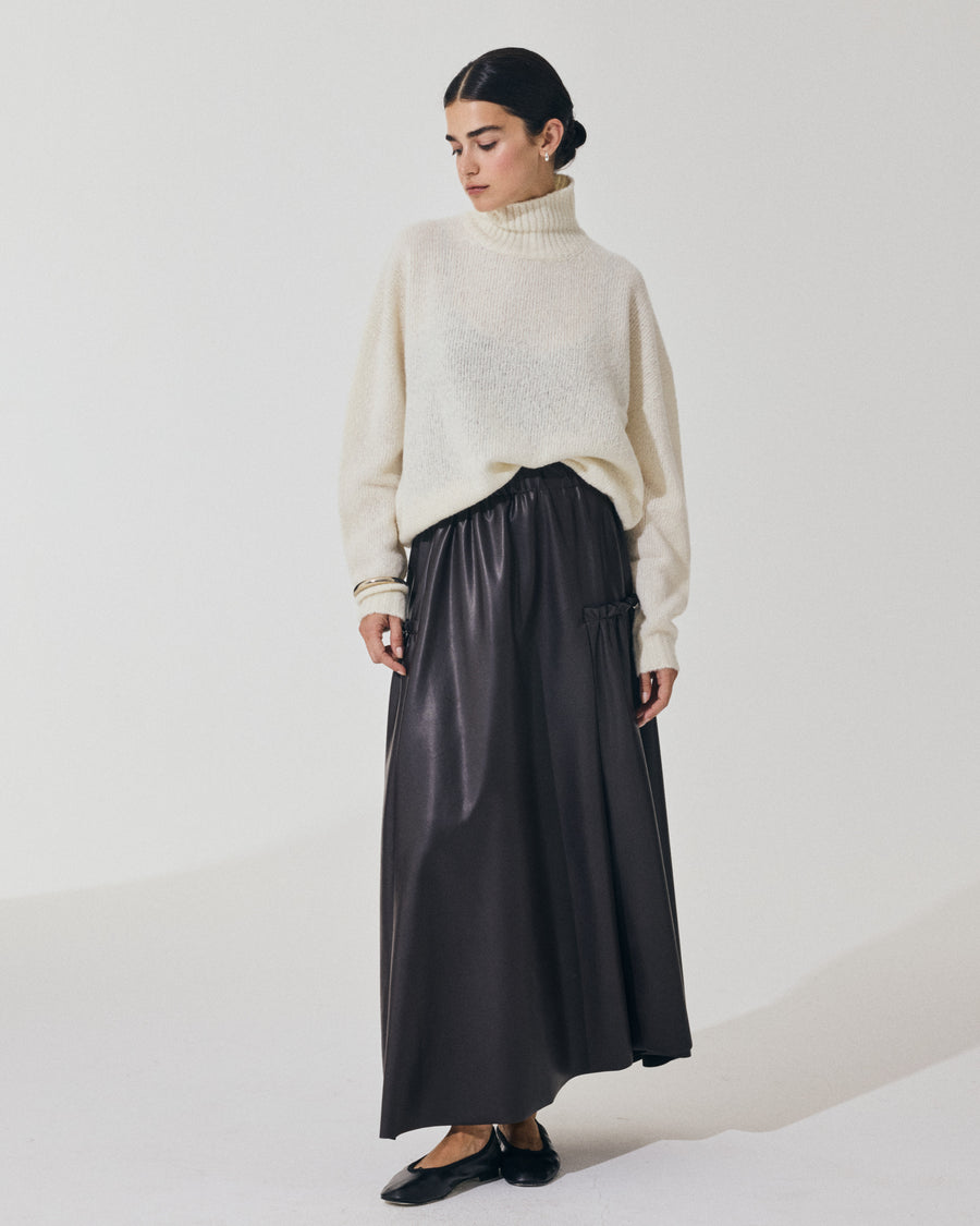 Scaglione SKIRT LUNGA CON ARRICCIO ECOPELLE MORO In Vendita
