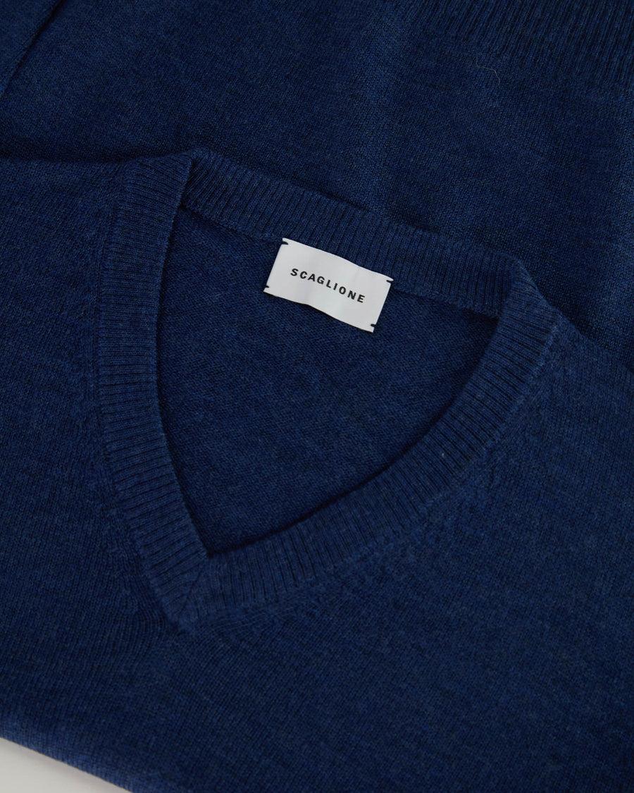 Scaglione V NECK SEAMLESS MERINO DENIM Fino Al -60%