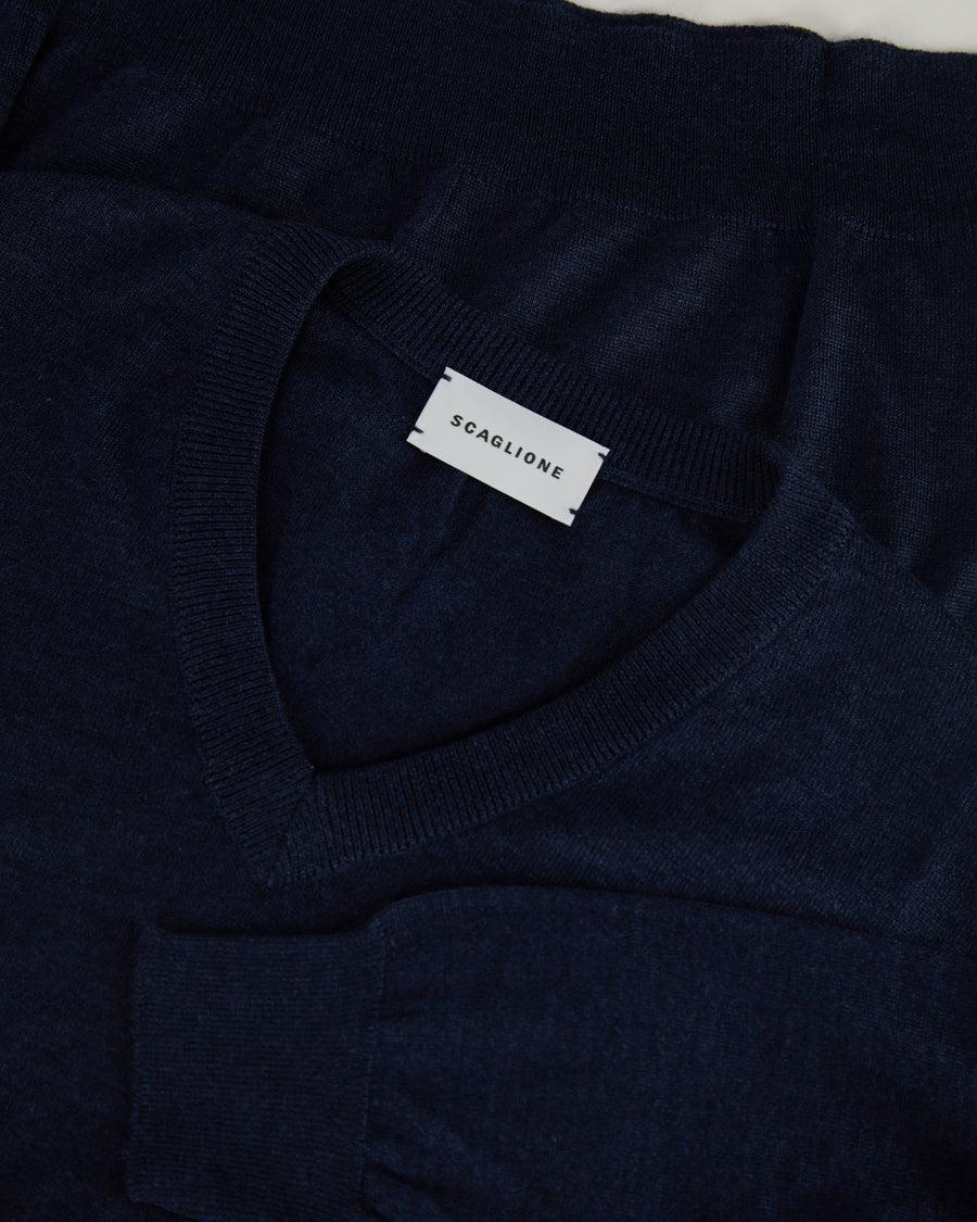 Scaglione V NECK FINELUX NAVY Presa