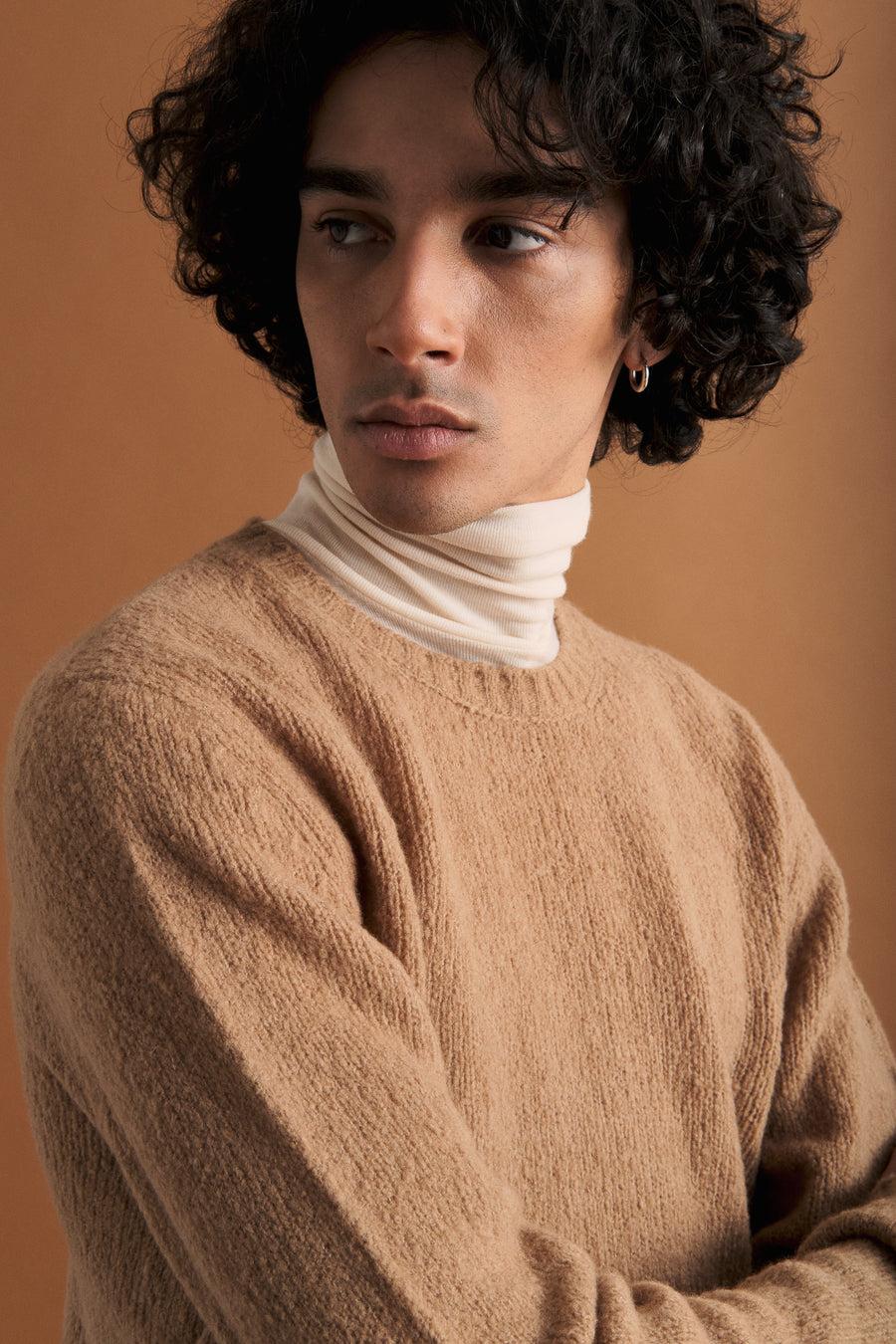 Scaglione ROUND NECK SEAMLESS PUFFED CASHMERE CAMEL Nuovo