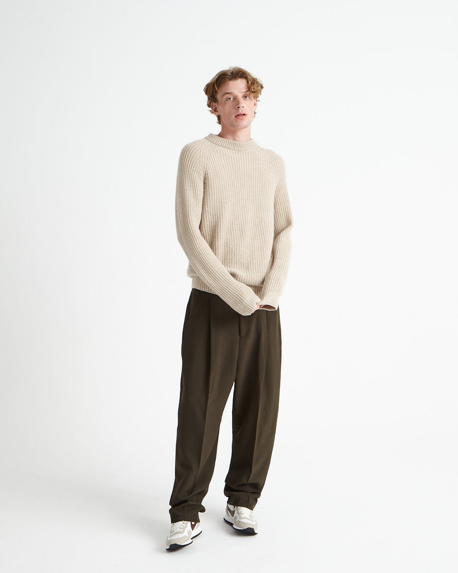 Scaglione ROUND NECK RIBBED HYBRD CASHMERE BEIGE Promozione