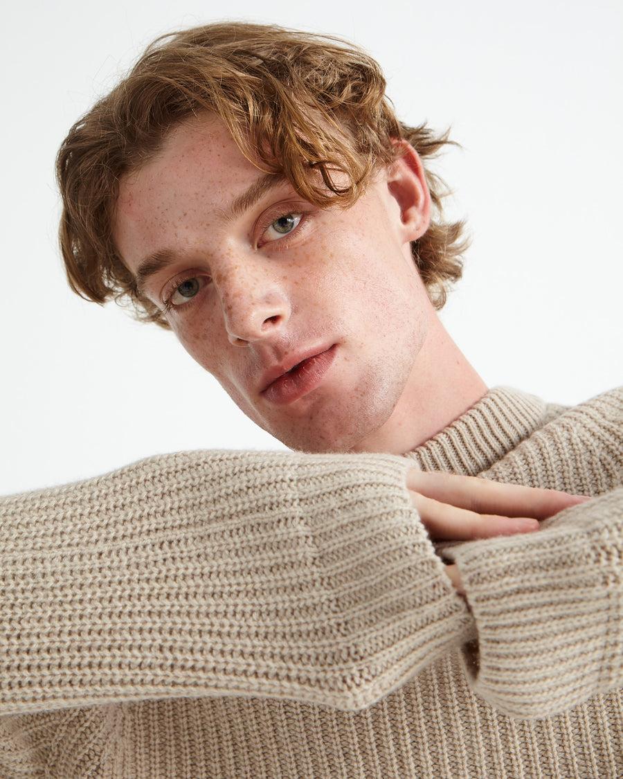 Scaglione ROUND NECK RIBBED HYBRD CASHMERE BEIGE Promozione