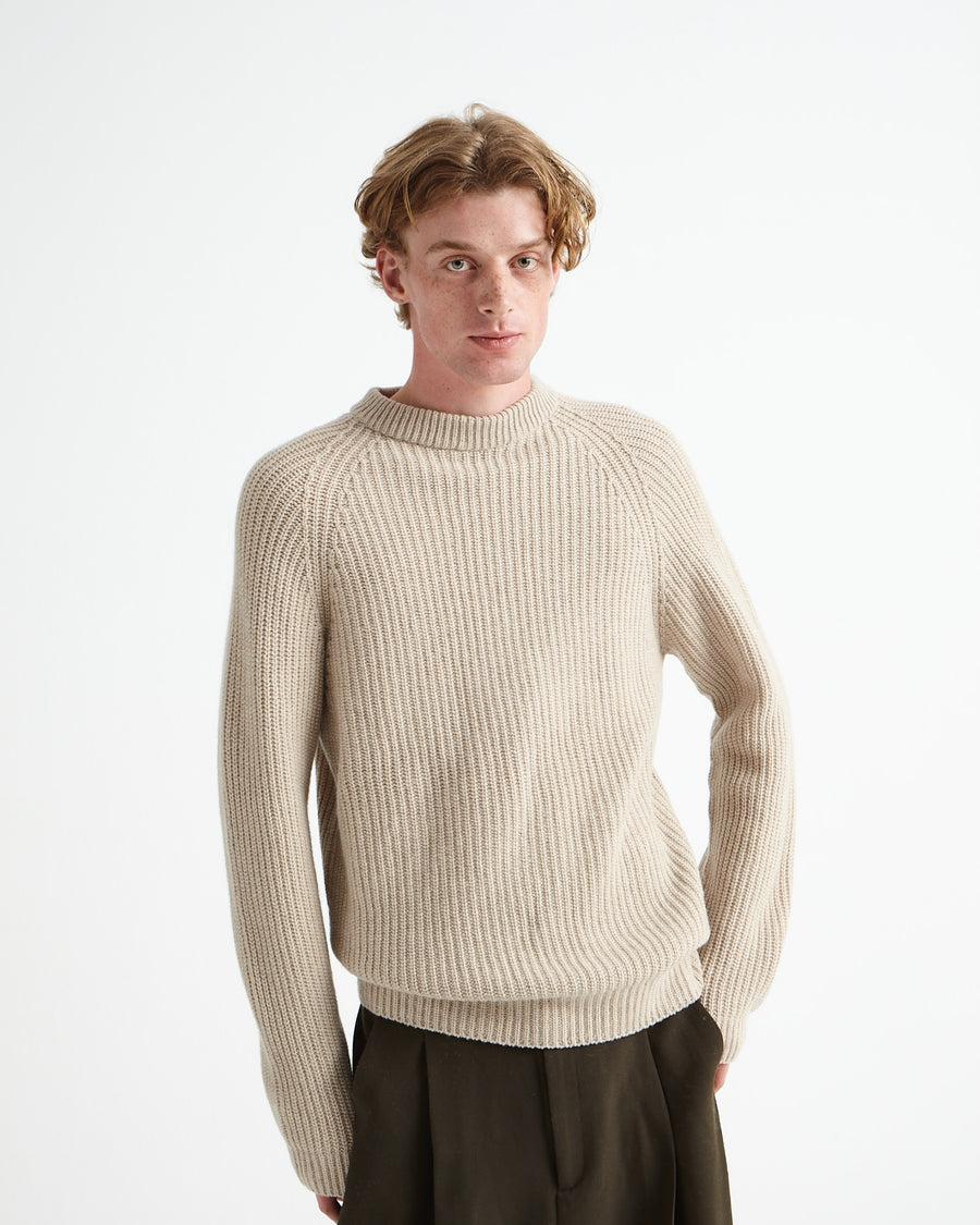 Scaglione ROUND NECK RIBBED HYBRD CASHMERE BEIGE Promozione