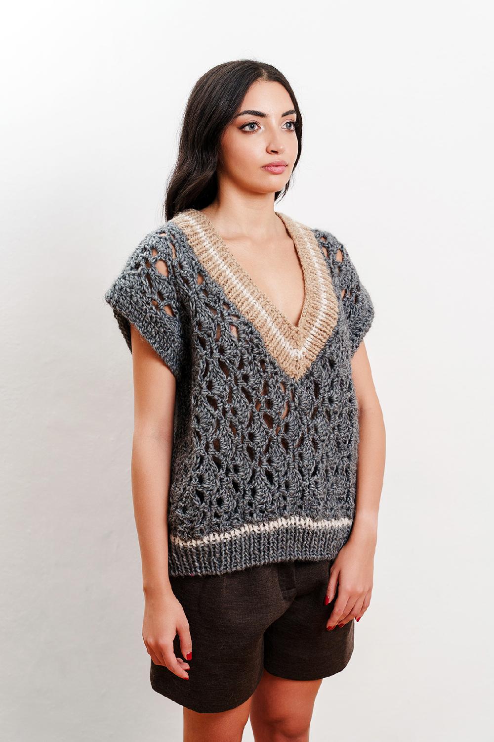 Tricot à Porter Gilet over traforato orli a coste Sottocosto
